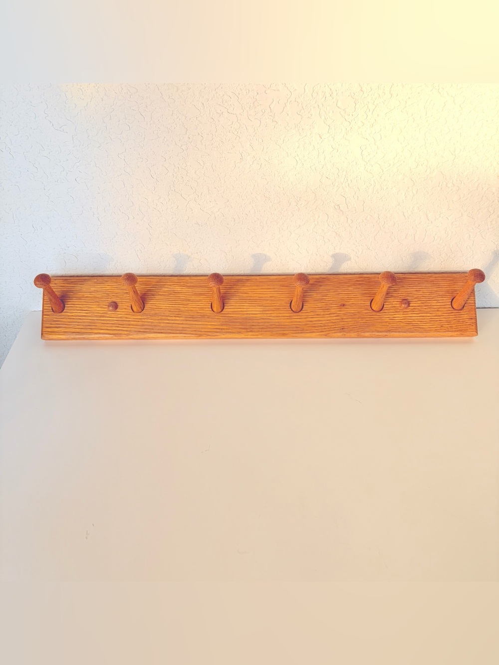 Solid Wood Oak 6 Peg Rail Board Coat Hook Wall Home Storage Entryway Hall VTG